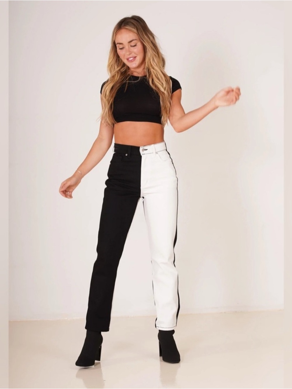REVICE Two-Tone Black & White Straight Leg Jeans